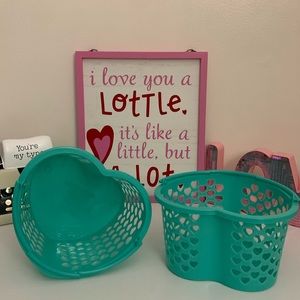Valentine's Day Heart Shape Plastic Teal Basket. Bundle. Brand New.